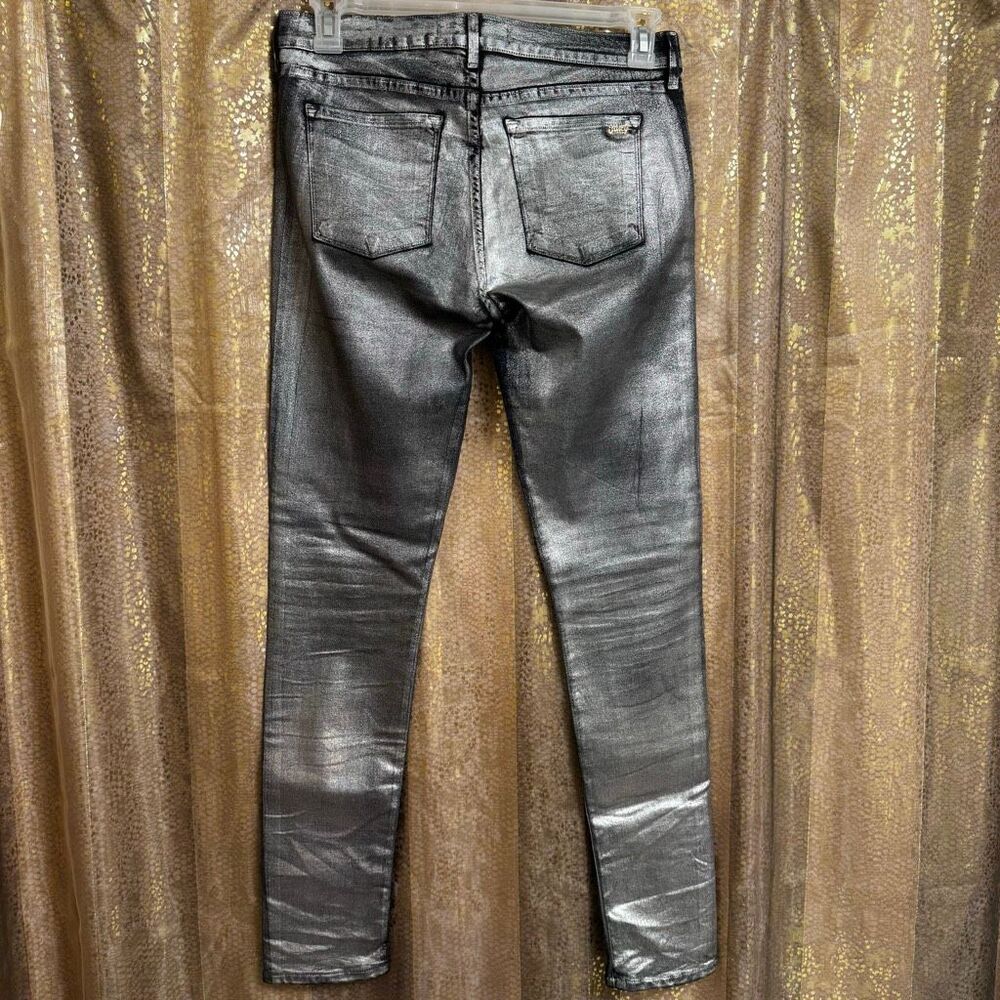 Juicy Couture Silver Metallic Coated Stretch Skinny Jeans Size 30 - Picture 2 of 12